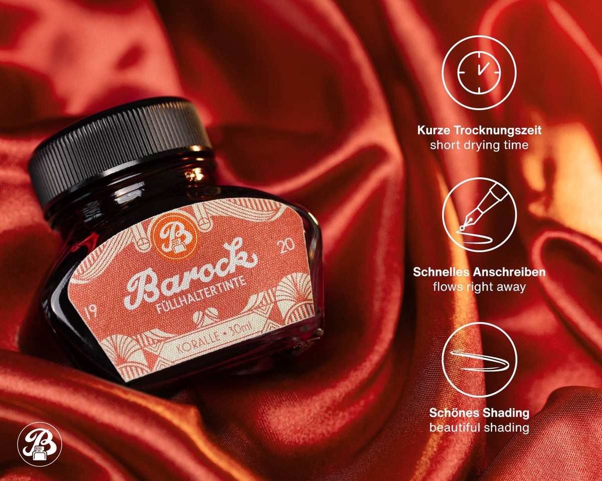 Barok 1920 schrijfkleur koraal, vulpeninkt in 30 ml