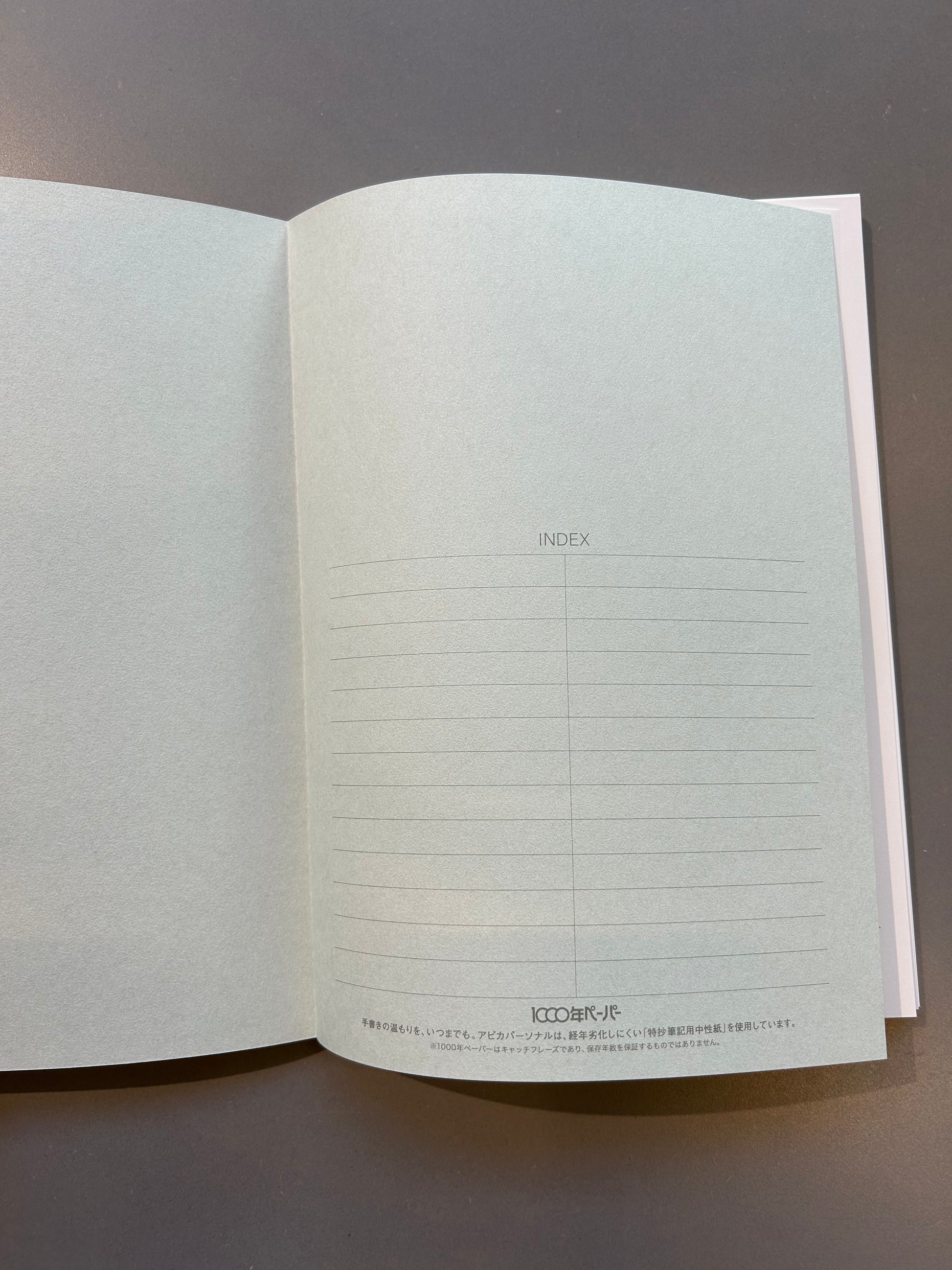 Apica Personal notebook, close-up van de indexpagina