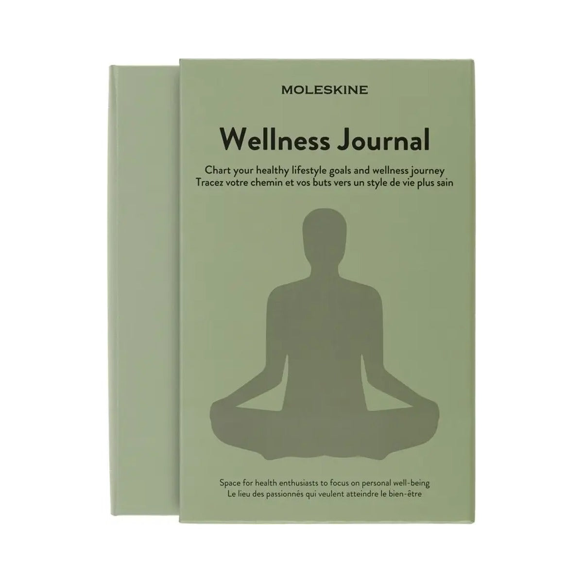 Moleskine Passion Journal Wellness in saliegroene hoes met yoga-silhouet